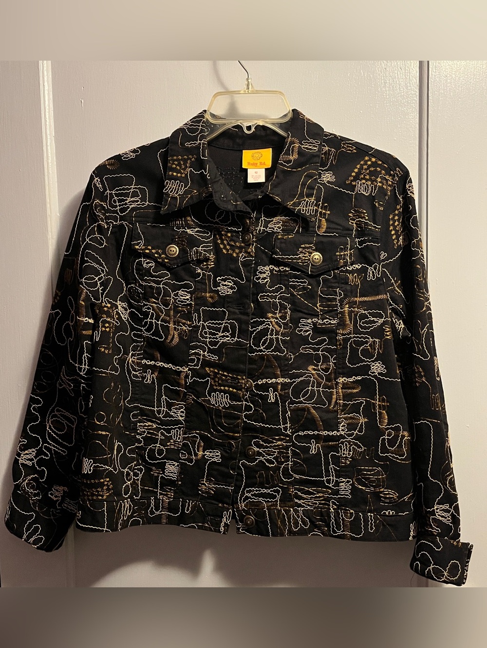 Ruby Rd Black Gold Embroidered Overshirt Size 12
